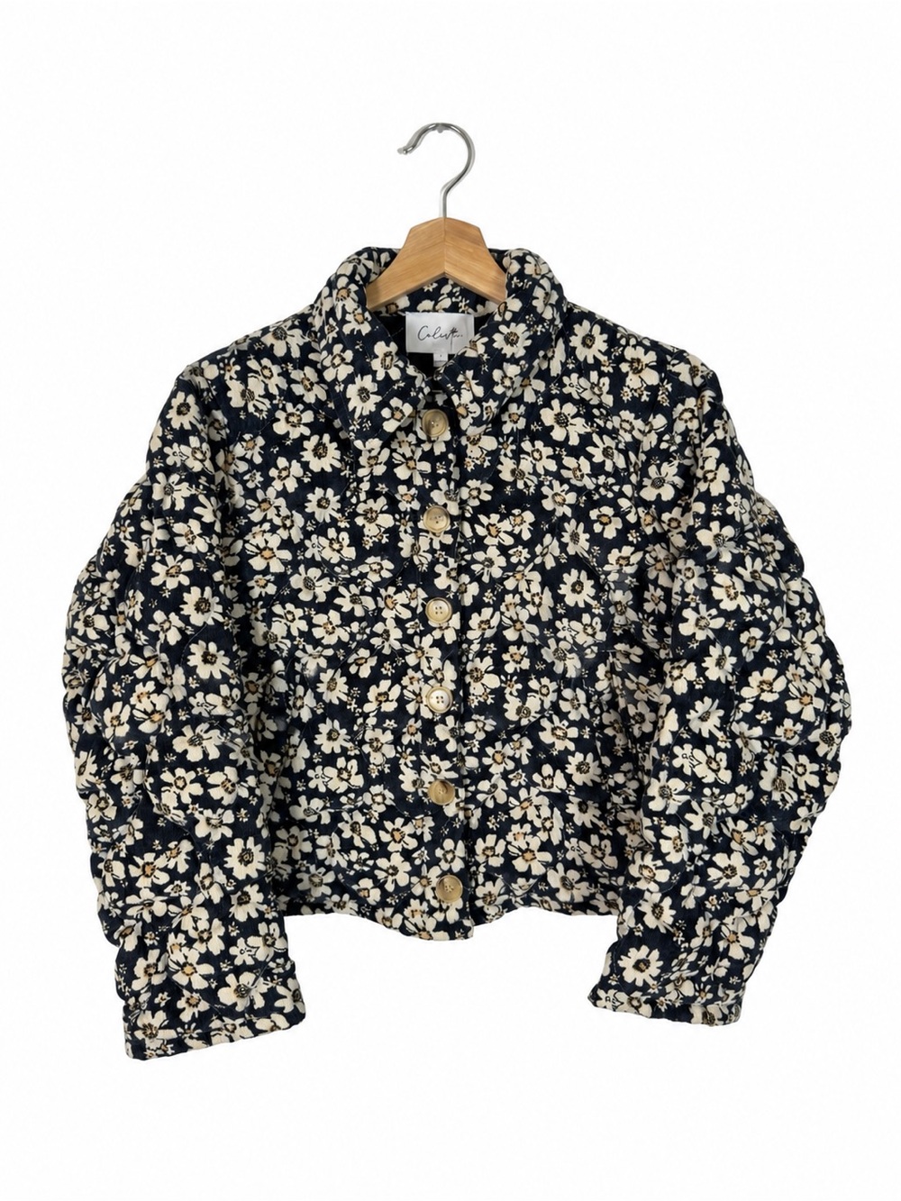 Calista Cropped Puffy Corduroy Jacket Button Daisy Print Size S Cottagecore Warm